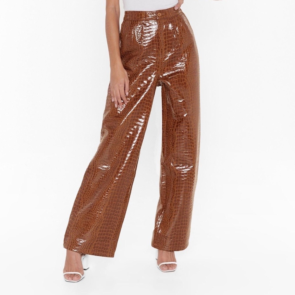 Nasty Gal | Brown Croc Faux Leather Pants | NWT |